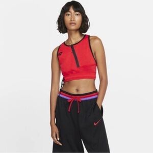 Nike Tech Fleece Red Zip-Up Crop Top Tank Top CD4201-600